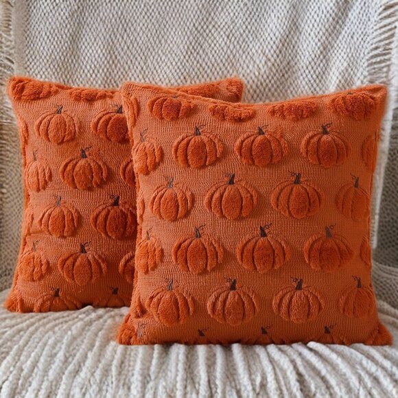 Pumpkin Pillow Covers Set Decorative Throw Cases Halloween Holiday Fall Decor - Picture 2 of 10